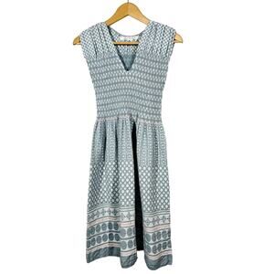 Max Studio Ruched Bust Y2K Flare Dress Sleeveless Mid Mod Print - M